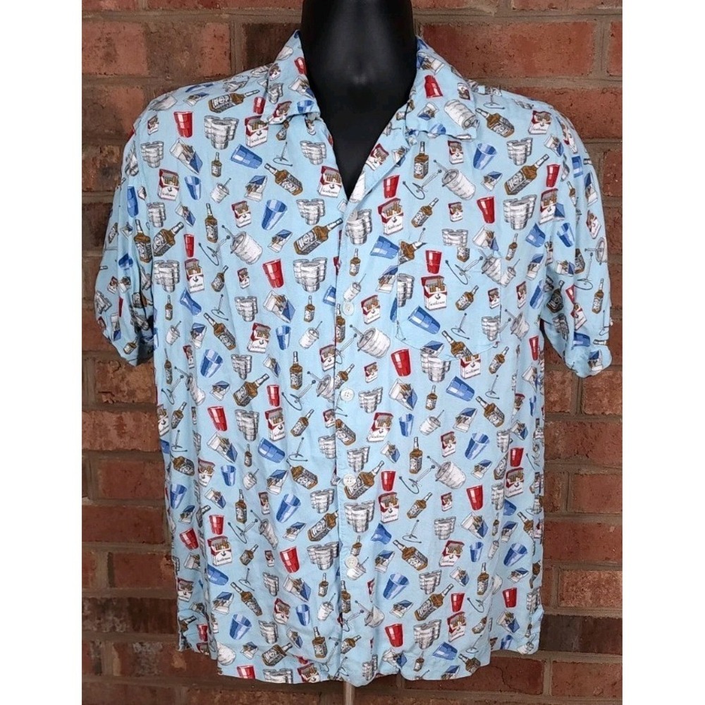 Rowdy Gentleman Hawaiian Shirt Medium Blue Bad Advice Button‎ Up Short Sleeve